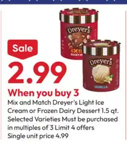 Stater Bros Dreyer's Light Ice Cream or Frozen Dairy Dessert 1.5 qt offer