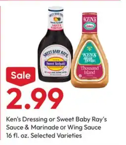 Stater Bros Ken's Dressing or Sweet Baby Ray's Sauce & Marinade or Wing Sauce offer