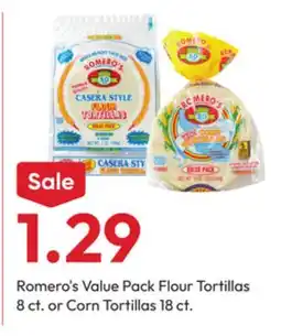 Stater Bros Romero's Value Pack Flour Tortillas 8 ct. or Corn Tortillas 18 ct offer