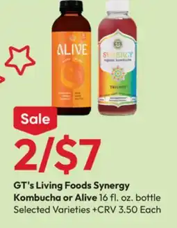 Stater Bros GT's Living Foods Synergy Kombucha or Alive offer