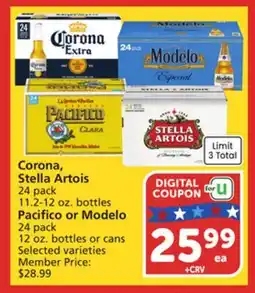 Albertsons Corona, Stella Artois 24 pack, Pacifico or Modelo offer