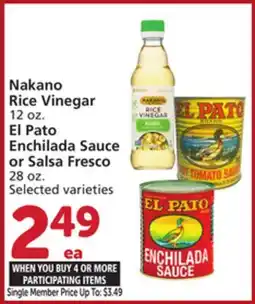 Albertsons Nakano Rice Vinegar 12 oz. El Pato Enchilada Sauce or Salsa Fresco 28 oz offer