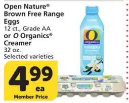 Albertsons Open Nature Brown Free Range Eggs 12 ct., Grade AA or O Organics Creamer 32 oz offer