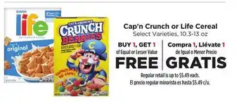 Food 4 Less Cap'n Crunch or Life Cereal offer
