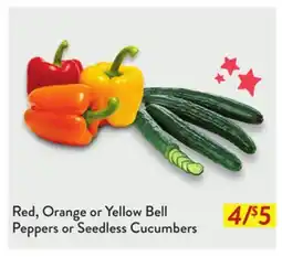 Fresh Thyme Red, Orange or Yellow Bell Peppers or Seedless Cucumbers offer
