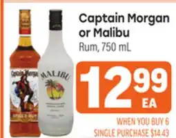 Tony’s Fresh Market Captain Morgan or Malibu Rum offer