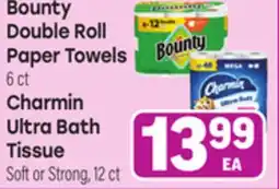 Tony’s Fresh Market Bounty Double Roll Paper Towels 6 ct Charmin Ultra Bath Tissue Soft or Strong, 12 ct offer