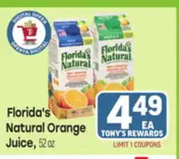 Tony’s Fresh Market Florida's Natural Orange Juice offer