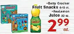 Rio Valley Market • Betty Crocker Fruit Snacks 6-10 ct. • ReaLemon Julec 32 oz offer