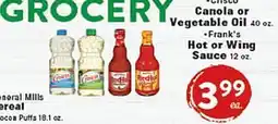 Rio Valley Market • Cresco Canola or Vegetable Oil 40 oz. • Frank's Hot or Wing Sauce 12 oz offer