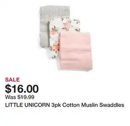 Marshalls LITTLE UNICORN 3pk Cotton Muslin Swaddles offer
