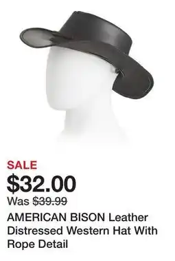 Marshalls AMERICAN BISON Leather Distressed Western Hat With Rope Detail offer