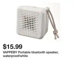 Ikea VAPPEBY Portable bluetooth speaker, waterproof/white offer
