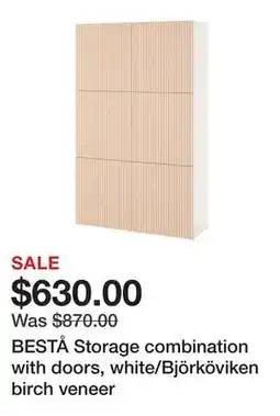 Ikea BESTÅ Storage combination with doors, white/Björköviken birch veneer offer
