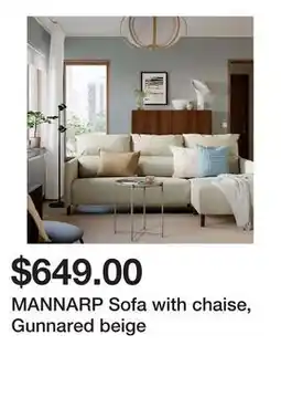 Ikea MANNARP Sofa with chaise, Gunnared beige offer