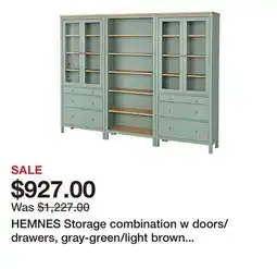Ikea HEMNES Storage combination w doors/drawers, gray-green/light brown stained offer