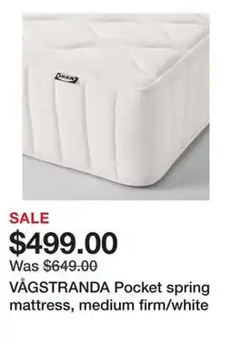 Ikea VÅGSTRANDA Pocket spring mattress, medium firm/white offer