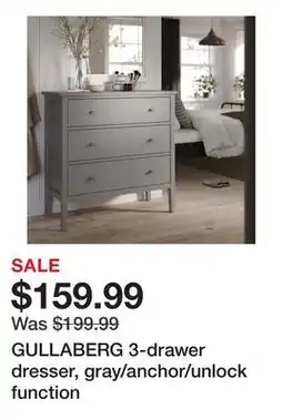 Ikea GULLABERG 3-drawer dresser, gray/anchor/unlock function offer