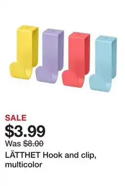 Ikea LÄTTHET Hook and clip, multicolor offer