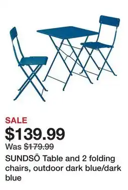 Ikea SUNDSÖ Table and 2 folding chairs, outdoor dark blue/dark blue offer