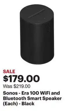 Best Buy Sonos - Era 100 WiFi and Bluetooth Smart Speaker (Each) - Black offer