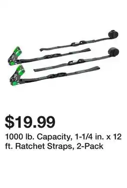 Harbor Freight Tools 1000 lb. Capacity, 1-1/4 in. x 12 ft. Ratchet Straps, 2-Pack offer