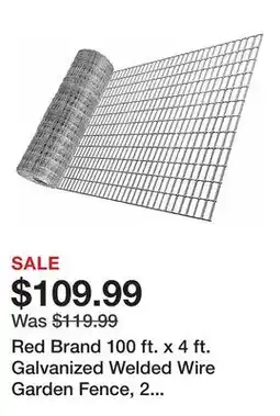 Tractor Supply Company Red Brand 100 ft. x 4 ft. Galvanized Welded Wire Garden Fence, 2 in. x 4 in. Mesh offer