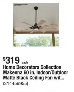 The Home Depot Home Decorators Collection Makenna 60 in. Indoor/Outdoor Matte Black Ceiling Fan wit... offer