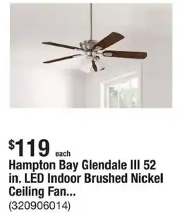 The Home Depot Hampton Bay Glendale III 52 in. LED Indoor Brushed Nickel Ceiling Fan... offer