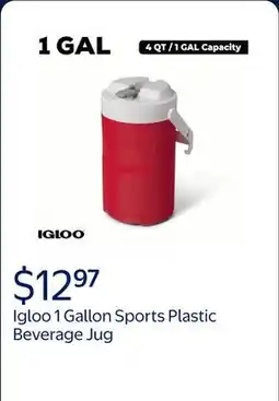 Walmart Igloo 1 Gallon Sports Plastic Beverage Jug with Hooks, Red offer