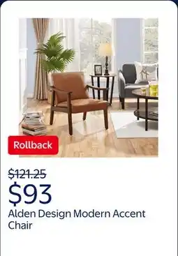 Walmart Alden Design Modern Accent Chair with Wooden Frame, Warm Brown Faux Leather offer