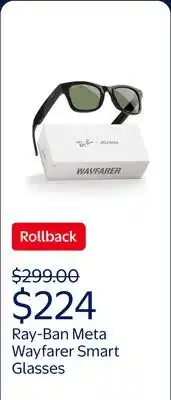 Walmart Ray-Ban Meta (Gen 1), Wayfarer, Shiny Black, Green Lenses | Smart AI Glasses offer