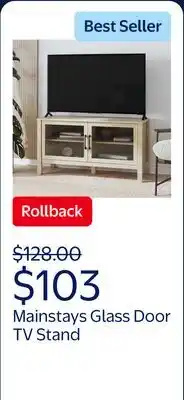 Walmart Mainstays Glass Door TV Stand for TVs up to 55, Spring Pine offer