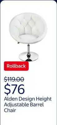 Walmart Alden Design Height Adjustable Barrel Chair with Tufted Back, White offer