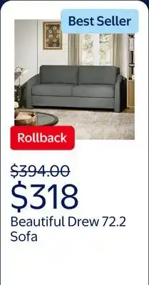 Walmart Beautiful Drew 72.2 Sofa by Drew Barrymore for Adults, Charcoal Bouclé offer