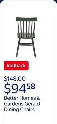 Walmart Better Homes & Gardens Gerald Dining Chairs in Green offer