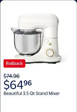 Walmart Beautiful 3.5 Qt Stand Mixer, White Icing with Flat Beater, Dough Hook, Balloon Whisk offer