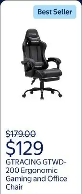 Walmart GTRACING Ergonomic GTWD-200 Gaming and Office Chair with Adjustable Pillows and Footrest, Black offer