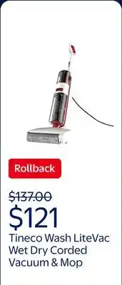 Walmart Tineco Wash LiteVac Wet Dry Corded Vacuum & Mop with XL Tanks for Hard Floors offer