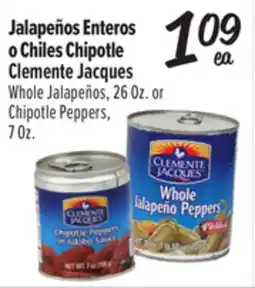 El Super Jalapeños Enteros o Chiles Chipotle Clemente Jacques offer