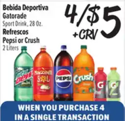 El Super Gatorade Sport Drink, 28Oz. Pepsi or Crush 2 Liters offer