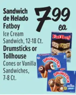 El Super Fatboy Ice Cream Sandwich, 12-18 Ct. Drumsticks or Tollhouse Cones or Vanilla Sandwiches, 7-8 Ct offer