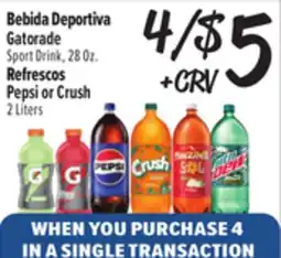 El Super Fresh Gatorade Sport Drink 28 Oz., Pepsi or Crush Liters offer
