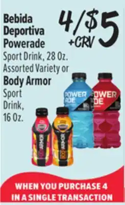 El Super Powerade Sport Drink, 28 Oz. Assorted Variety or Body Armor Body Armor Sport Drink, 16 Oz offer
