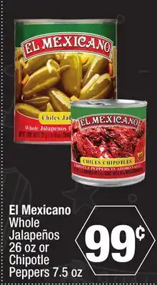 Super King Markets El Mexicano Whole Jalapeños 26 oz or Chipotle Peppers 7.5 oz offer