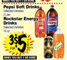 Superior Grocers Pepsi Soft Drinks 2 Liter, Rockstar Energy Drinks 16 oz offer