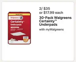 Walgreens 30-Pack Walgreens Certainty Underpads offer