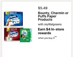 Walgreens Bounty, Charmin or Puffs Paper Products offer