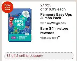 Walgreens Pampers Easy Ups Jumbo Pack offer