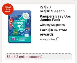 Walgreens Pampers Easy Ups Jumbo Pack offer